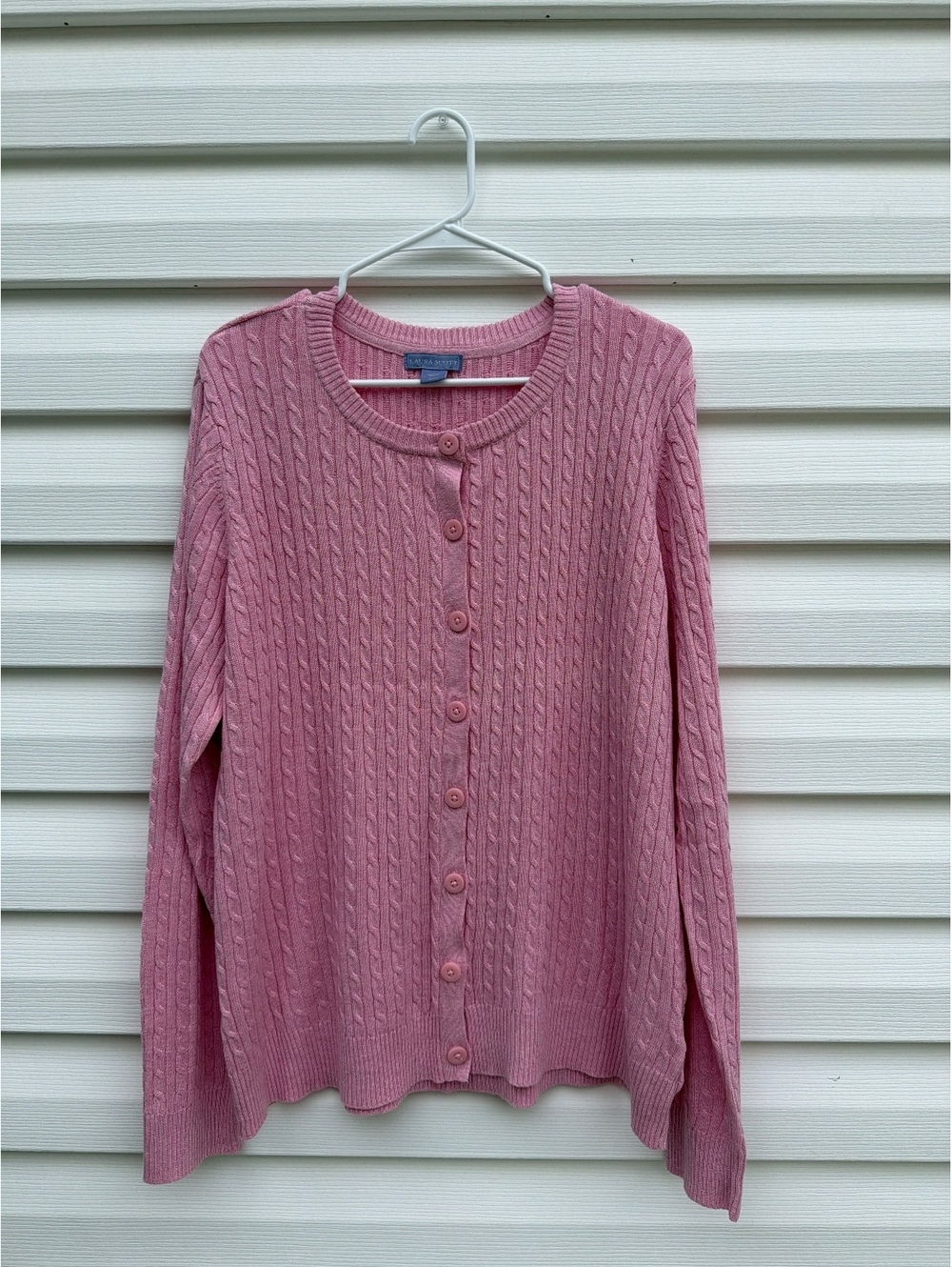Laura Scott Women's XL Pink Cable Knit Button Front Cardigan Sweater